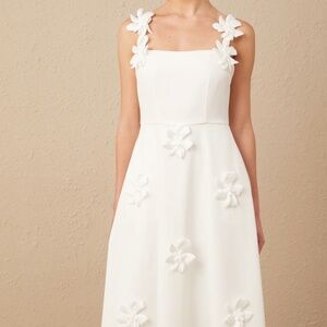 NWT Miss Rosier Ariane white faux-flower square-neck midi dress